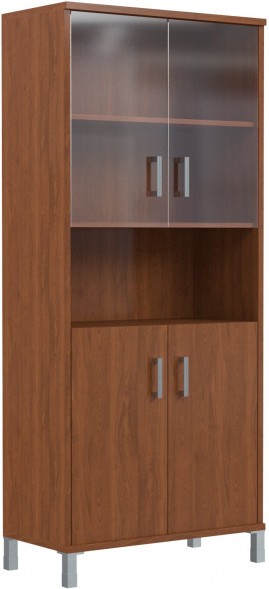 Шкаф высокий с малыми стеклянными и глухими дверьми B 430.10 Орех Гарда 900х450х2054
